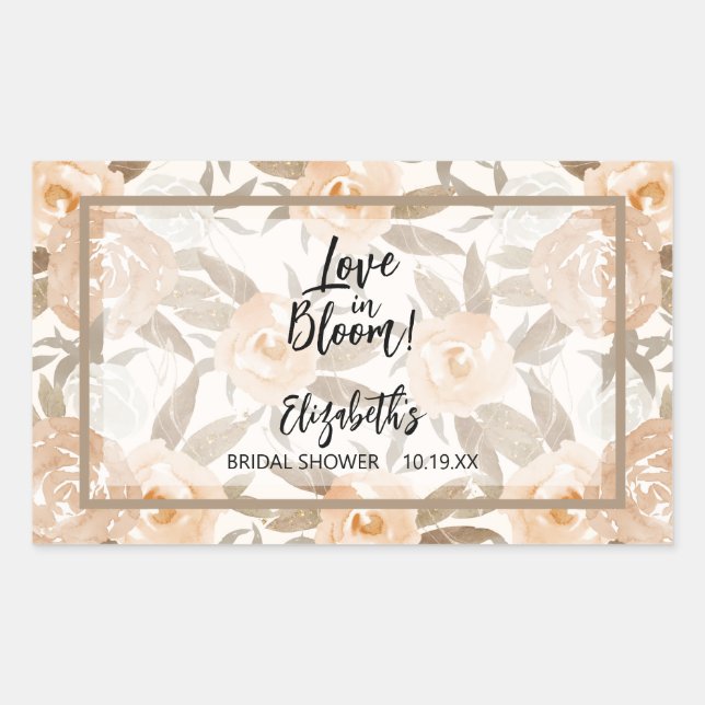 Love in Bloom Rustic Peach Floral Rectangular Sticker (Front)