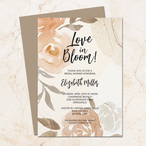 Love in Bloom Rustic Peach Flowers Bridal Shower Invitation