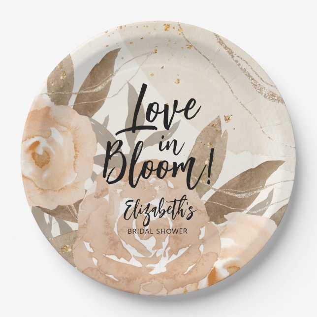 Love in Bloom Rustic Peach Flowers Paper Plates (Front)