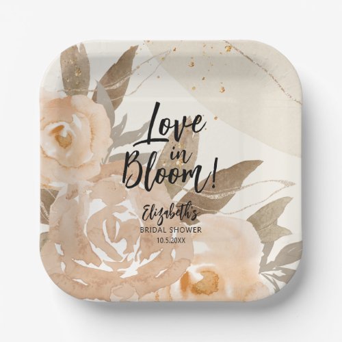 Love in Bloom Rustic Peach Flowers Paper Plates