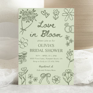 Love in Bloom Sage Green Hand Drawn Bridal Shower Invitation