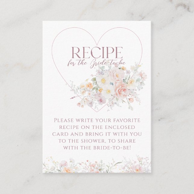 Love in Bloom Soft Wildflower Bridal Shower Recipe Enclosure Card (Front)