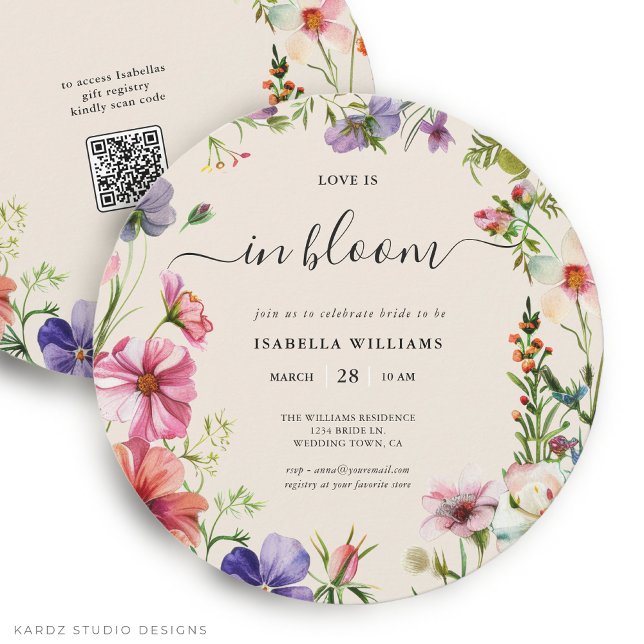 Love in Bloom Spring Bridal Shower Invitation (Bridal Shower Invitation is shown in round size 5.25 inches. Other sizes and digital available.)