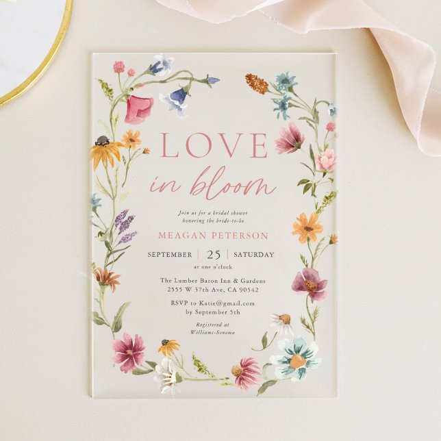Love In Bloom Spring Floral Bridal Shower Acrylic Invitations (Creator Uploaded)
