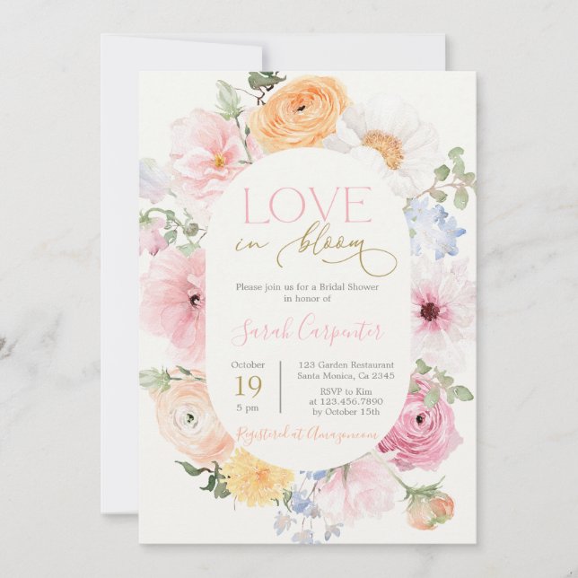 Love in Bloom Spring Floral Bridal Shower Invitation (Front)