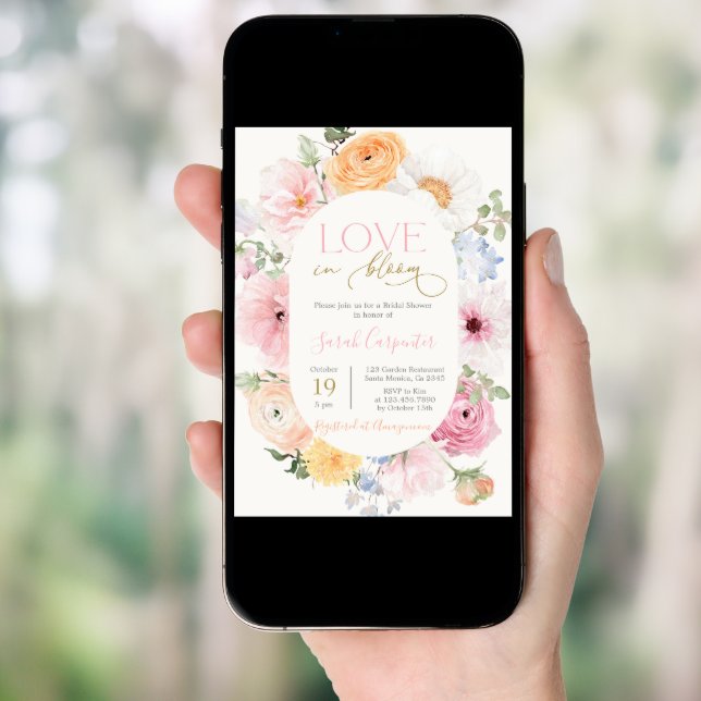 Love in Bloom Spring Floral Bridal Shower Invitation (Front Digital)