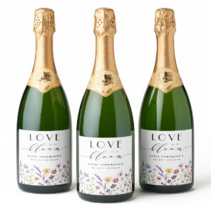 Love in Bloom Spring Summer Floral Bridal Shower Sparkling Wine Label