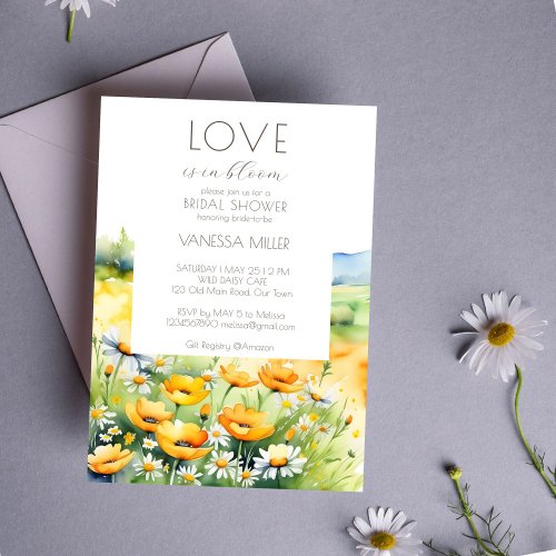 Love in bloom spring summer flower bridal shower invitation