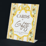 Love in bloom sunflower bridal shower gifts table pedestal sign<br><div class="desc">Love in bloom sunflowers yellow stripes fall bridal shower gifts table sign, retro bridal shower personalized table signs, fall bridal shower signs, earthy stripped bridal shower table sign, sunflowers bridal shower, yellow bridal shower gifts sign, grand millennial bridal shower personalized table signs, coquette bridal shower personalized signs, elegant bow border...</div>