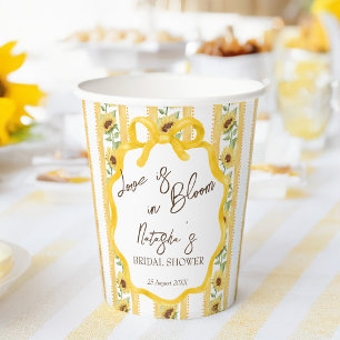 Love in bloom sunflowers bridal shower monogrammed paper cups