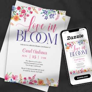 Love in Bloom Watercolor Floral Pink Bridal Shower Invitation