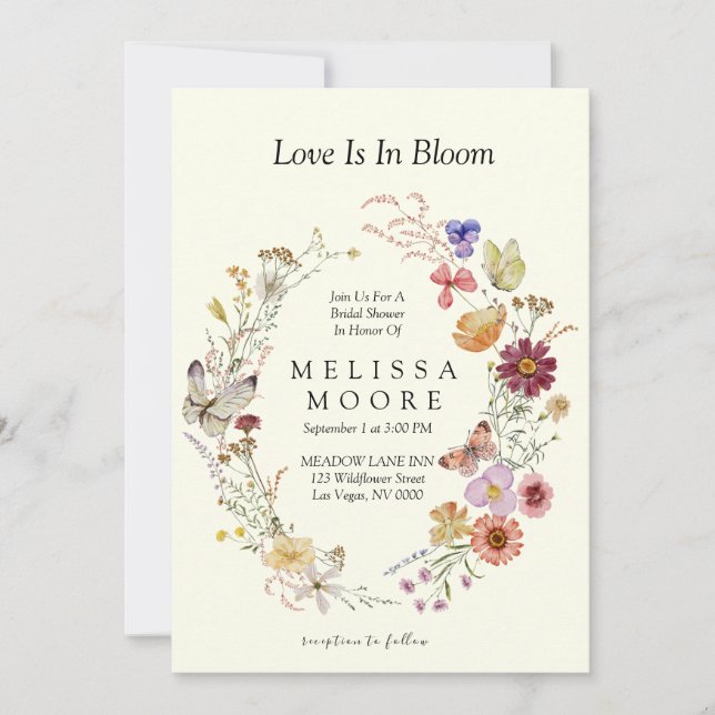 Love in Bloom Wildflower Bohemian Bridal Shower Invitation (Front)