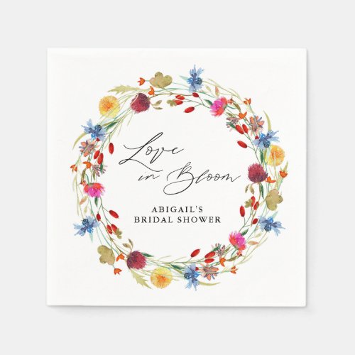 Love in Bloom Wildflower Bridal Shower Custom Napkins