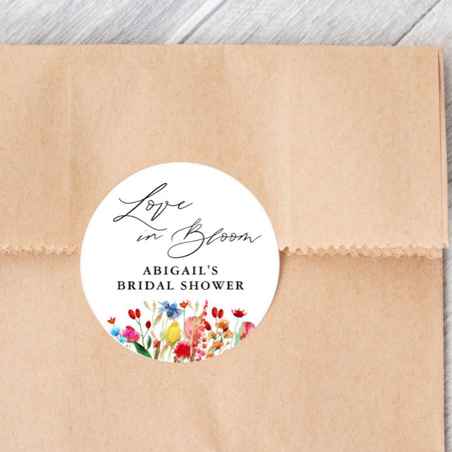 Love in Bloom Wildflower Bridal Shower Favor Classic Round Sticker (Creator Uploaded)