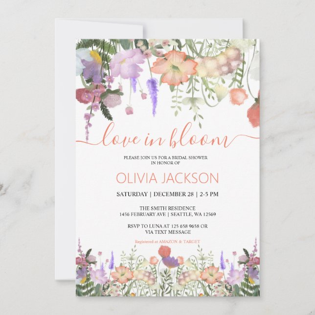 Love in bloom Wildflower Bridal Shower Invitation (Front)
