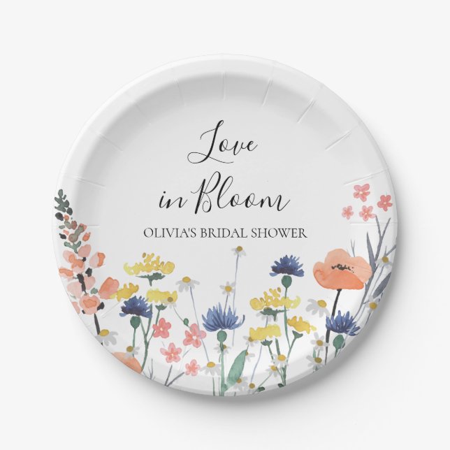 Love in Bloom Wildflower bridal shower Paper Plates (Front)