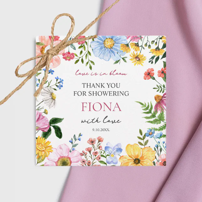 Love in Bloom Wildflower Bridal Shower Thank you Favor Tags | Zazzle