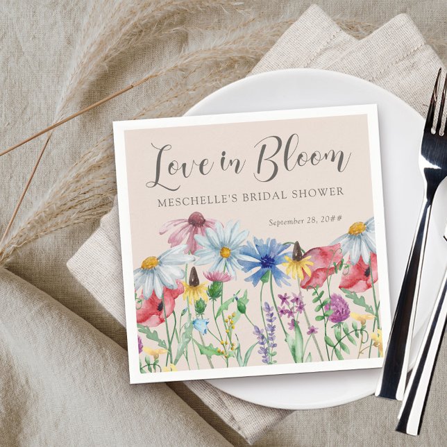 Love in Bloom Wildflower Charm Bridal Shower Napkins (Love in Bloom bridal shower napkin from my Wildflower Charm collection)