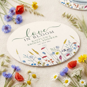 Love in Bloom Wildflower Meadow Bridal Shower Round Paper Coaster