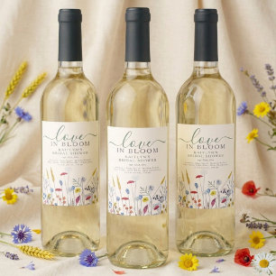 Love in Bloom Wildflower Meadow Bridal Shower Wine Label