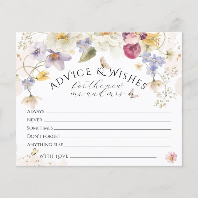 Love in bloom Wildflower Rustic Bridal Game Wishes (Front)