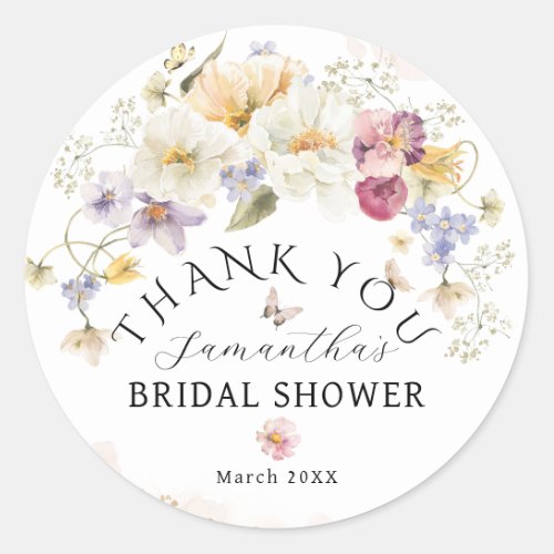 Love in bloom Wildflower Rustic Bridal Shower Classic Round Sticker