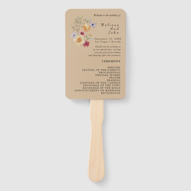 Love In Bloom Wildflower Wedding Program Hand Fan (Front)