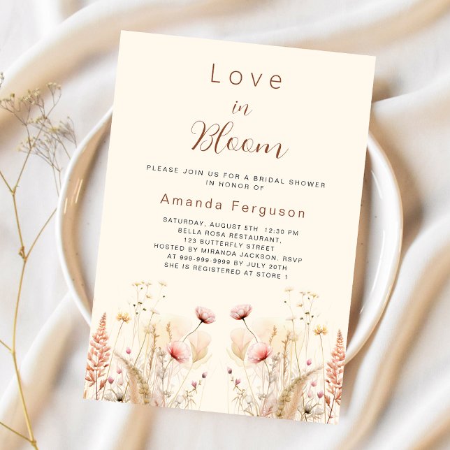 Love in bloom wildflowers boho Bridal Shower Invitation (Creator Uploaded)