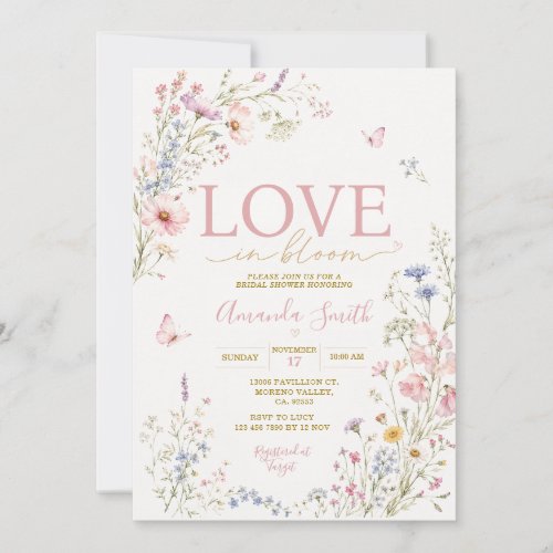 Love in Bloom Wildflowers Bridal Shower Butterfly Invitation