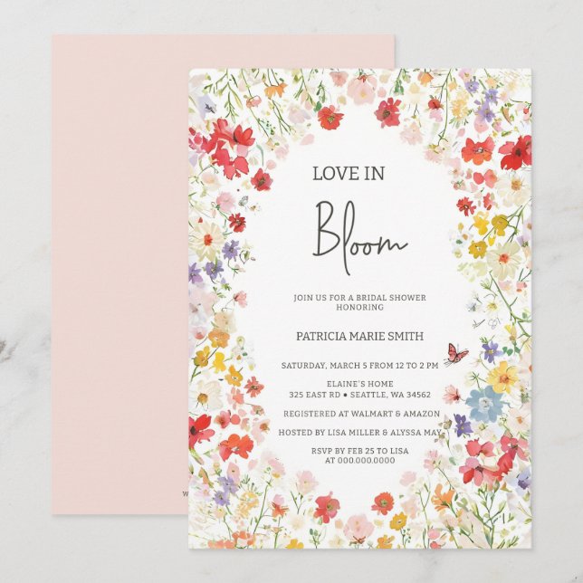 Love in Bloom Wildflowers Bridal Shower Invitation (Front/Back)