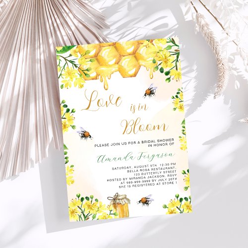 Love in Bloom yellow florals bees Bridal Shower Invitation