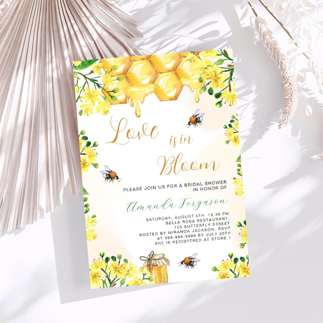 Love in Bloom yellow florals bees Bridal Shower Invitation (Creator Uploaded)
