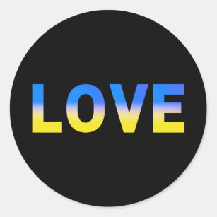 LOVE in Blue & Yellow on Black Stand with Ukraine Classic Round Sticker