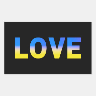 LOVE in Blue & Yellow on Black Stand with Ukraine Rectangular Sticker