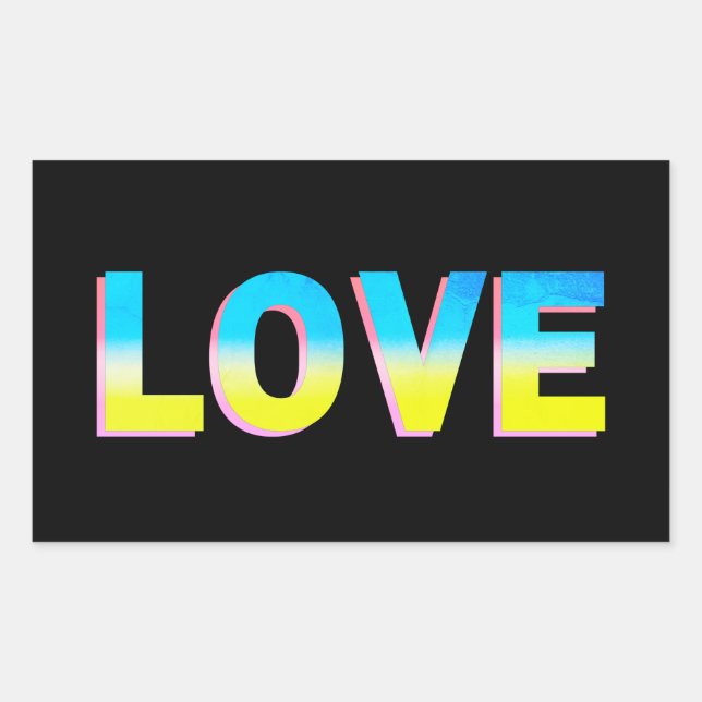 LOVE in Blue & Yellow on Black Stand with Ukraine Rectangular Sticker (Front)