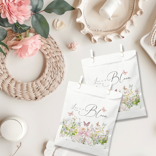 Love in Boom Wildflower Pink Bow Bridal Shower Favor Bag (Creator Uploaded)