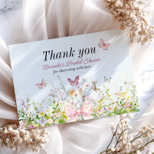 Love in Boom Wildflower Pink Bow Bridal Shower Thank You Card