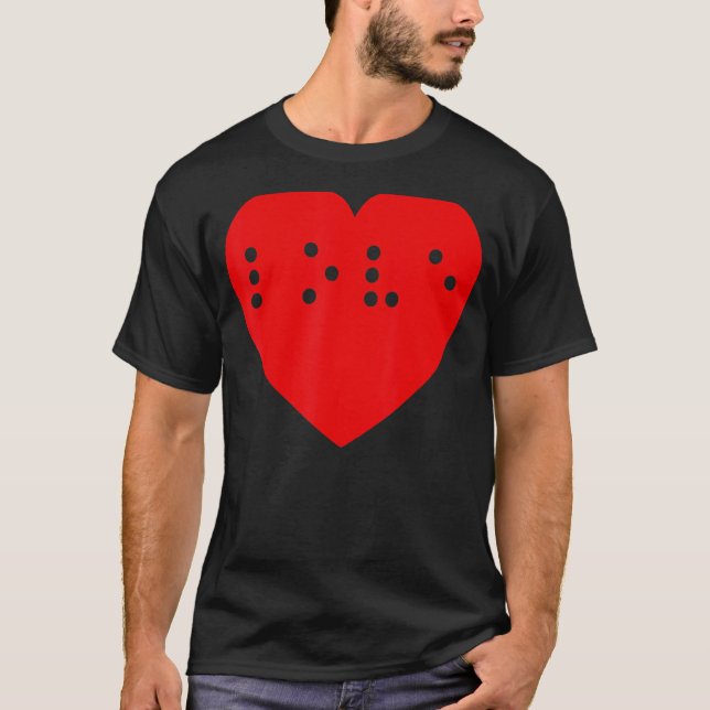 Love in Braille Inside Big Red Heart Uncontracted  T-Shirt (Front)