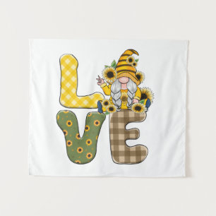 "LOVE" in Capital Letters with Gnomess/Sunflowers Tapestry