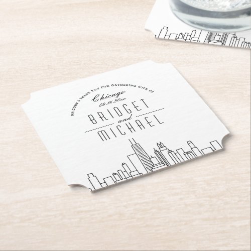 Love in Chicago  Deco City Skyline Welcome Paper Coaster