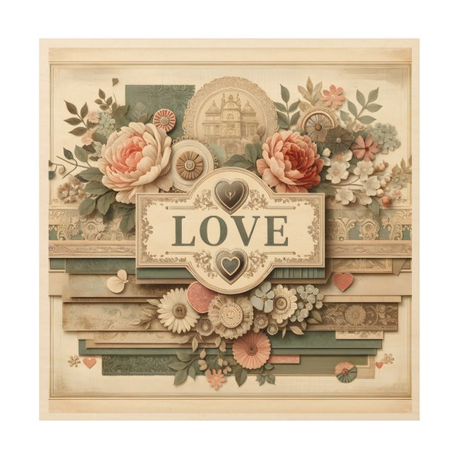 Love in Collage Wood Wall Art (Front)