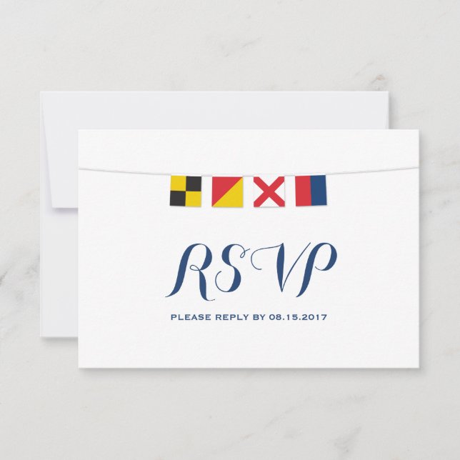 LOVE in Colorful Nautical Flags RSVP Card (Front)