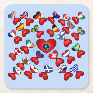 Love in Different Languages Around the World Square Paper Coaster