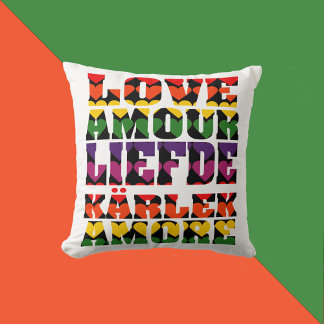 Love in Different Languages Heart Dark Rainbow Throw Pillow