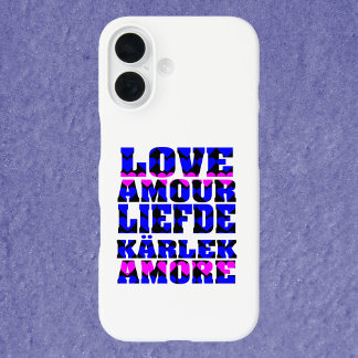 Love in Different Languages Heart Pink and Blue iPhone 16 Case