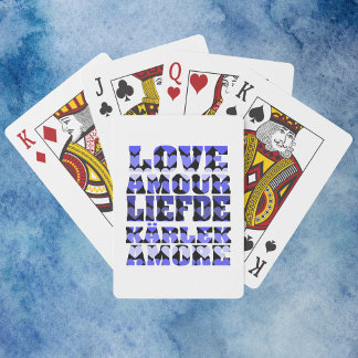 Love in Different Languages Hearts Blue Poker Cards
