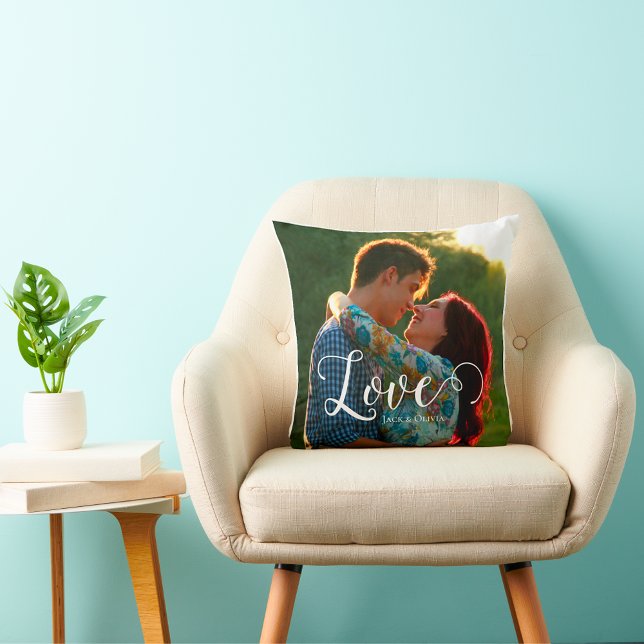 Love in Elegant script | Customized photo  Throw Pillow (Creator Uploaded)