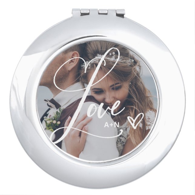 Love in Elegant Script | Photo with Heart Compact Mirror (Front)