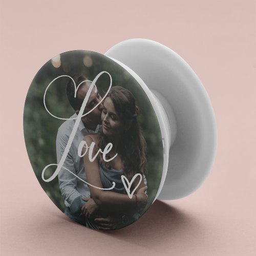 Love in Elegant Script  Photo with Heart PopSocket