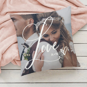 Love in Elegant Script | Two Photo with Heart Throw Pillow